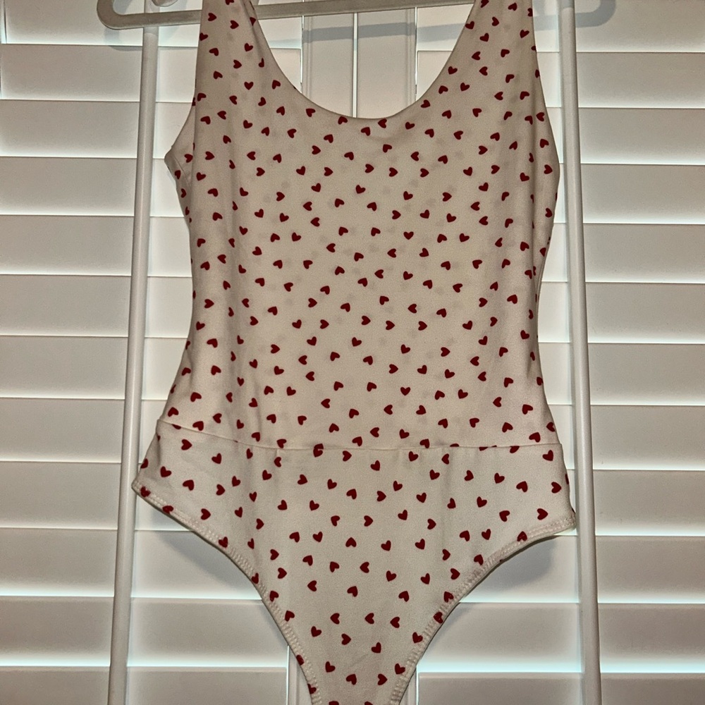 Lulu's White and Red Bodysuit Top